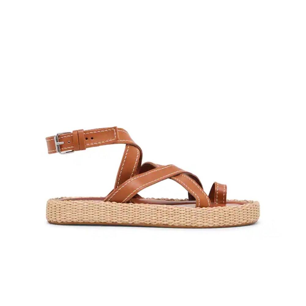 Dolce Vita Roxie Leather and Raffia Platform Brown Espadrille Sandals Summer 8.5 - Picture 6 of 10